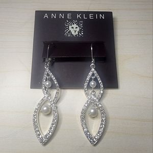 Anne Klein Silver-Tone Pavé & Imitation Pearl Drop Earrings